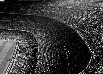 monochrome, stadium, FC Barcelona, greyscale - desktop wallpaper