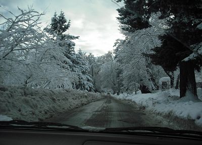 winter, snow, forests, cars, roads - random desktop wallpaper