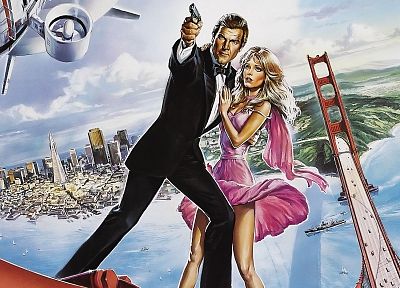 James Bond, Golden Gate Bridge, San Francisco, Roger Moore, movie posters, A View to a Kill - related desktop wallpaper