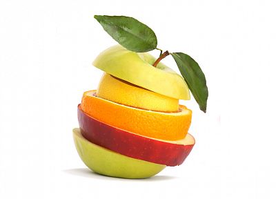 fruits, oranges, orange slices, apples, lemons, white background, slices - desktop wallpaper