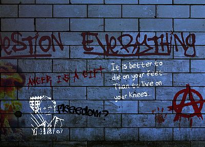 quotes, graffiti, anarchy, Question Everything - random desktop wallpaper