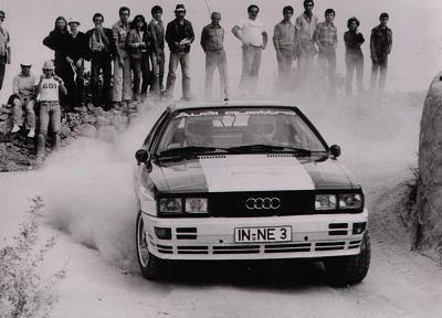 cars, Audi, dust, rally, grayscale, vehicles, racing, Audi Quattro, races, Quattro, rally cars, German cars, racing cars, rally car - related desktop wallpaper