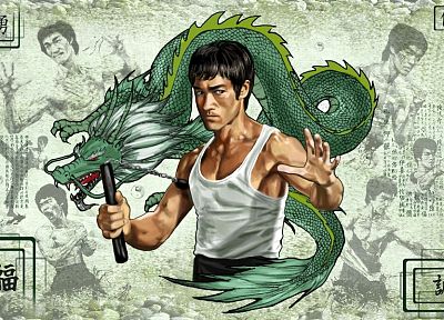 Bruce Lee, dragons, 3D, fighters - related desktop wallpaper