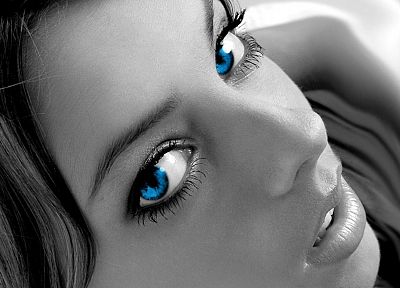 women, blue eyes, selective coloring - random desktop wallpaper