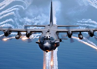 military, vehicles, C-130 Hercules, flares, airship - random desktop wallpaper