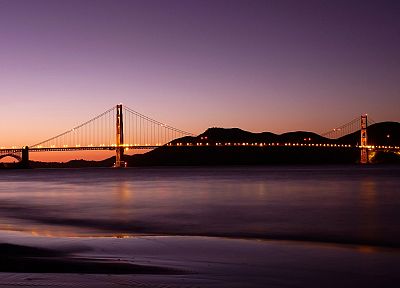 sunset, bridges, Golden Gate Bridge, San Francisco, sea, beaches - desktop wallpaper