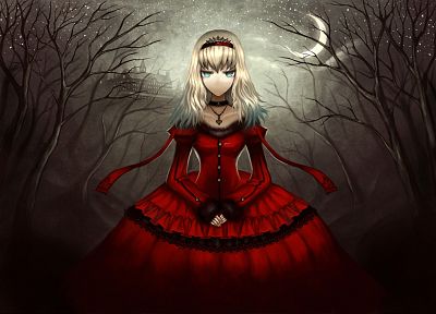 dress, night, Alice in Wonderland, Moon, Alice, Gia (artist), anime girls - random desktop wallpaper