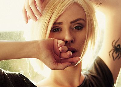 blondes, tattoos, women, models, Alysha Nett - duplicate desktop wallpaper