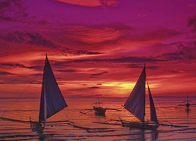 sunset, Philippines, islands, boats, vehicles - desktop wallpaper