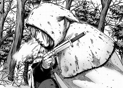 forests, knives, manga, hooded, Vinland Saga - random desktop wallpaper