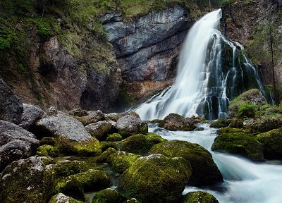water, nature, rocks, moss, waterfalls - random desktop wallpaper