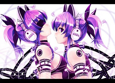 headphones, purple hair, animal ears, anime, Misaki Kurehito - desktop wallpaper