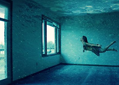 women, abstract, room, underwater, photo manipulation - random desktop wallpaper