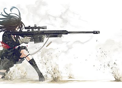 rifles, guns, school uniforms, sniper rifles, Barret, sniper, M82A1, simple background, anime girls, Kozaki Yusuke, original characters - related desktop wallpaper