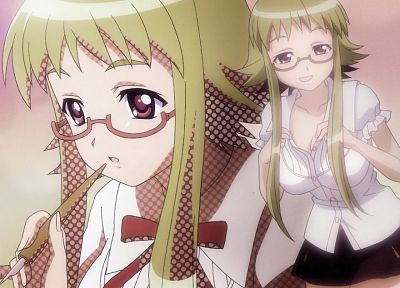 school uniforms, skirts, glasses, short hair, seifuku, Asu no Yoichi, open mouth, meganekko, purple eyes, anime girls - desktop wallpaper
