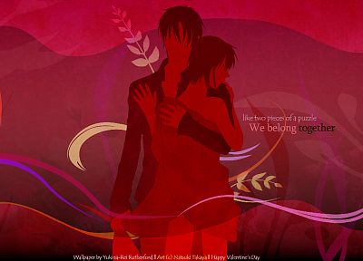 text, leaves, couple, embrace, Fruits Basket, vector art - desktop wallpaper