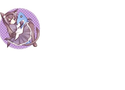 fish, nekomimi, animal ears, cat ears, Mahou Shoujo Madoka Magica, anime, Akemi Homura, purple eyes, cat tail, simple background, anime girls - duplicate desktop wallpaper
