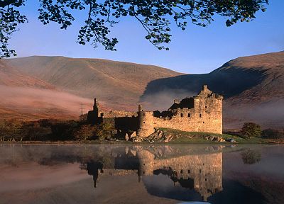 landscapes, castles, Scotland, Kilchurn castle, reflections - random desktop wallpaper