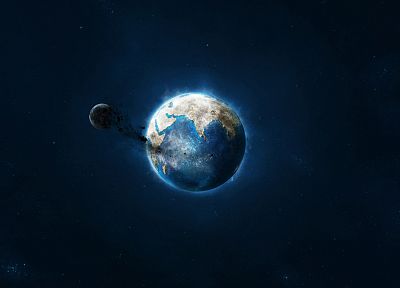 blue, black, outer space, stars, planets, Moon, Earth - random desktop wallpaper