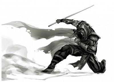 ninjas, samurai, Jedi, grayscale, swords - desktop wallpaper