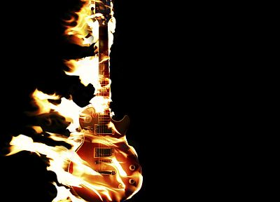 fire, guitars, black background - random desktop wallpaper