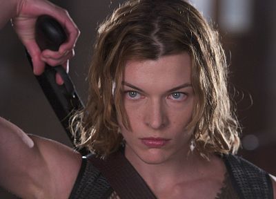 actress, Resident Evil, shotguns, Alice, Milla Jovovich - desktop wallpaper