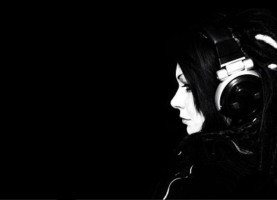 headphones, women, black, black background - random desktop wallpaper
