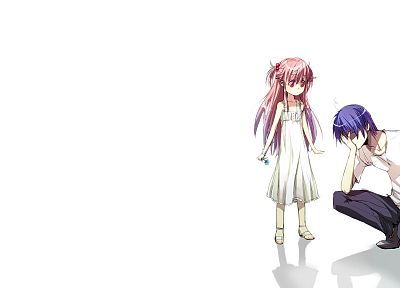 Angel Beats!, blue hair, pink hair, simple background, Yui (Angel Beats), Hideki Hinata - related desktop wallpaper