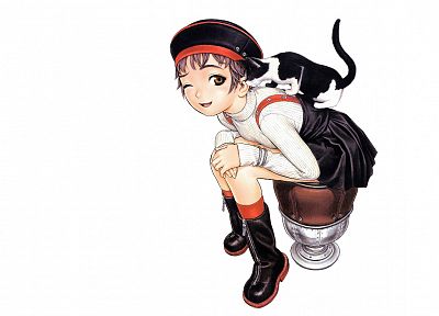 cats, Range Murata, Form Code, simple background, anime girls - desktop wallpaper
