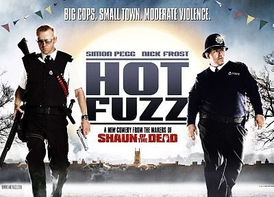 guns, Hot Fuzz, Simon Pegg, Nick Frost, movie posters - duplicate desktop wallpaper