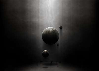 outer space, planets, grey - desktop wallpaper