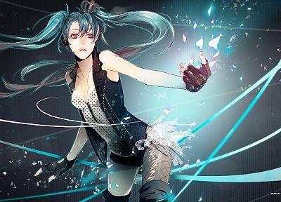 Vocaloid, gloves, Hatsune Miku, cleavage, brown eyes, blue hair, twintails, Miku Append, anime girls, Vocaloid Append - related desktop wallpaper