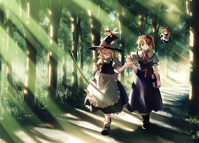Touhou, forests, Kirisame Marisa, Alice Margatroid, witches, Yuuki Tatsuya - random desktop wallpaper