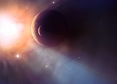 Sun, outer space, stars, planets, spaceships, vehicles - desktop wallpaper