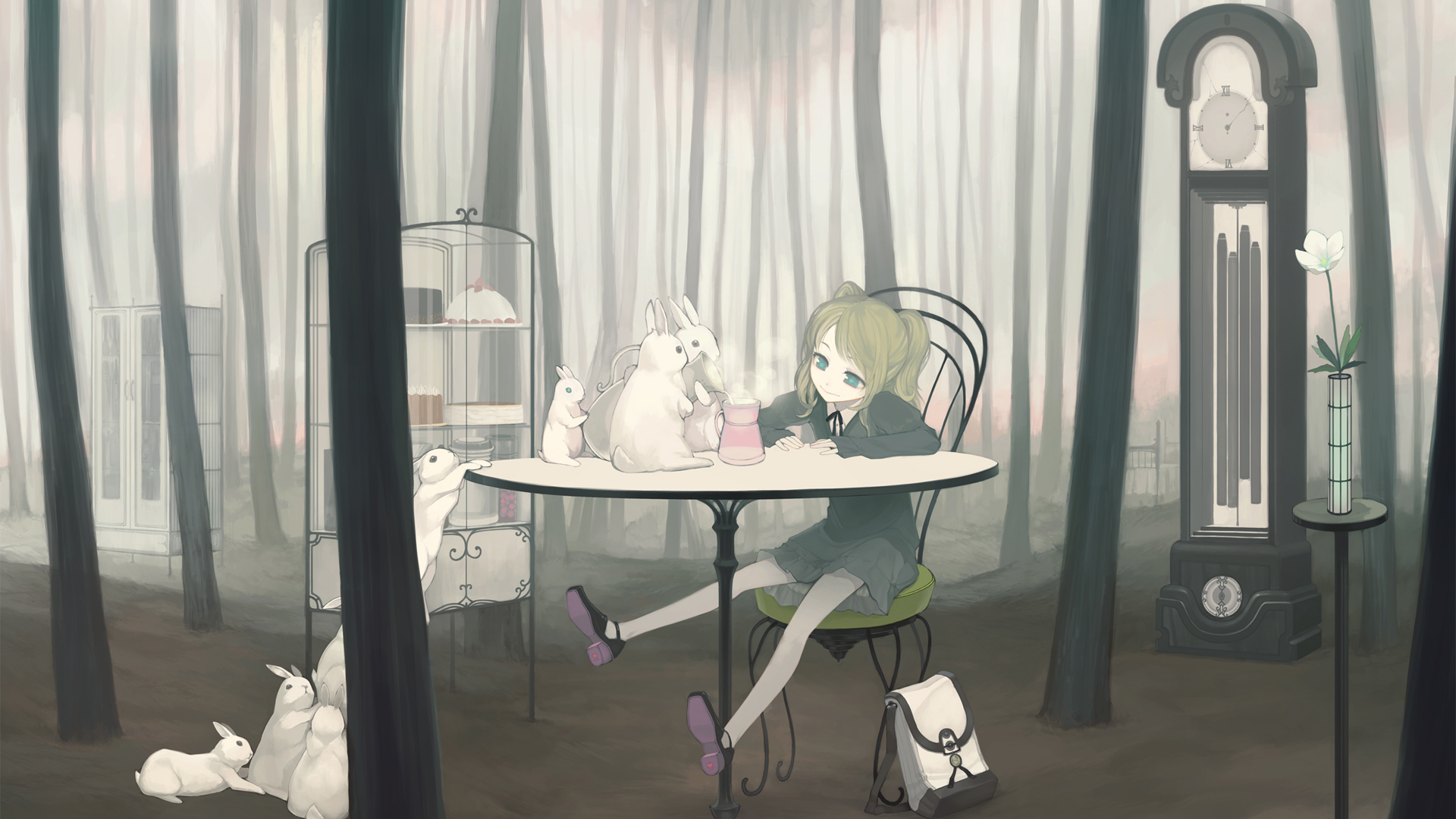 rabbits, moe (anime concept), anime girls - desktop wallpaper