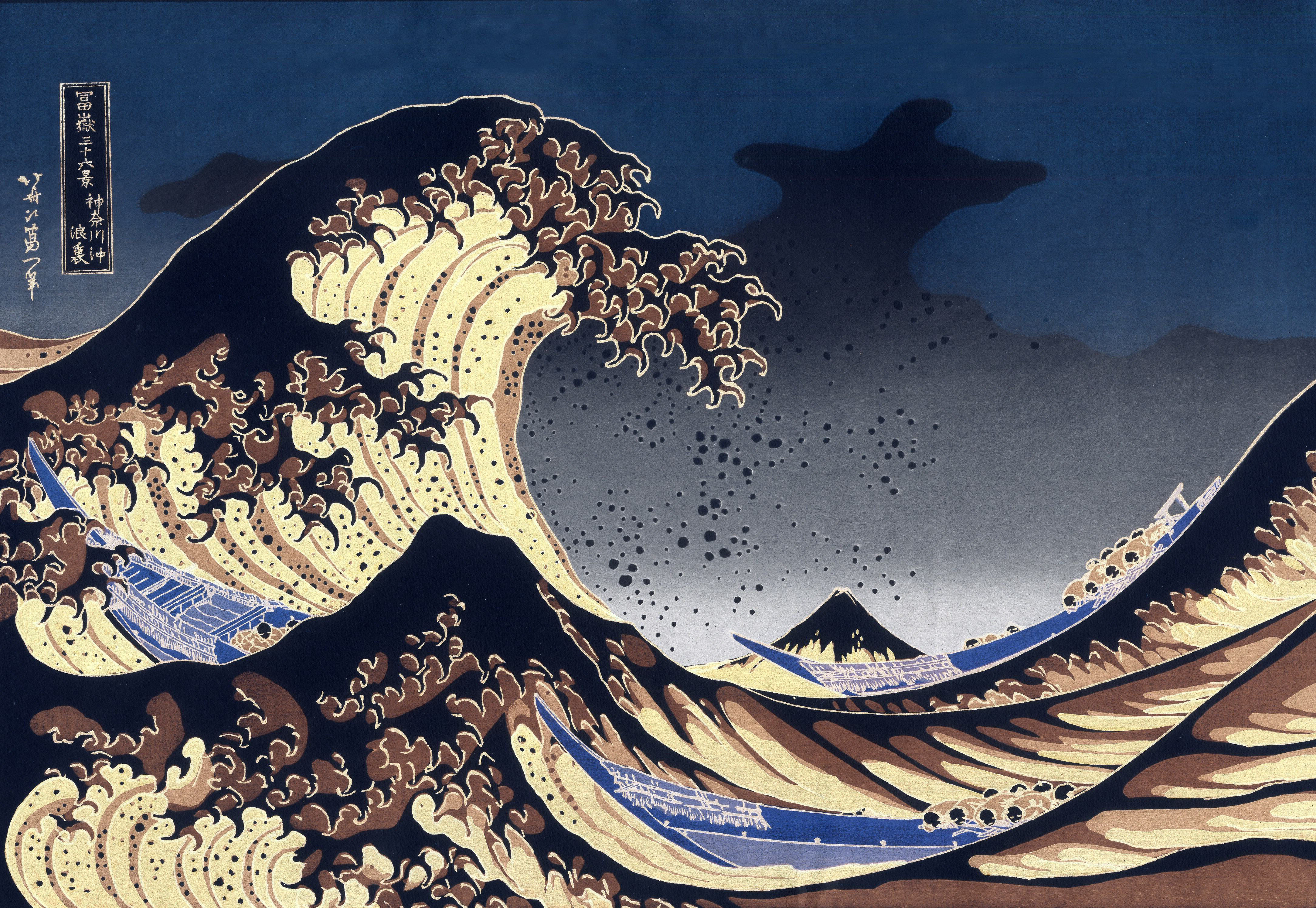 Japan, paintings, waves, boats, vehicles, The Great Wave off Kanagawa, Katsushika Hokusai, sea - desktop wallpaper