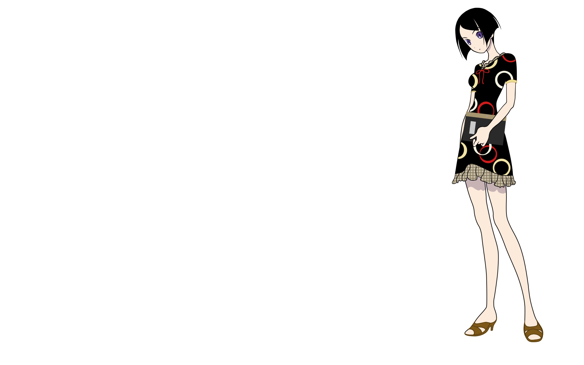 Sayonara Zetsubou Sensei, dress, short hair, purple eyes, simple background, anime girls, gray background, black hair, Arai Chie - desktop wallpaper