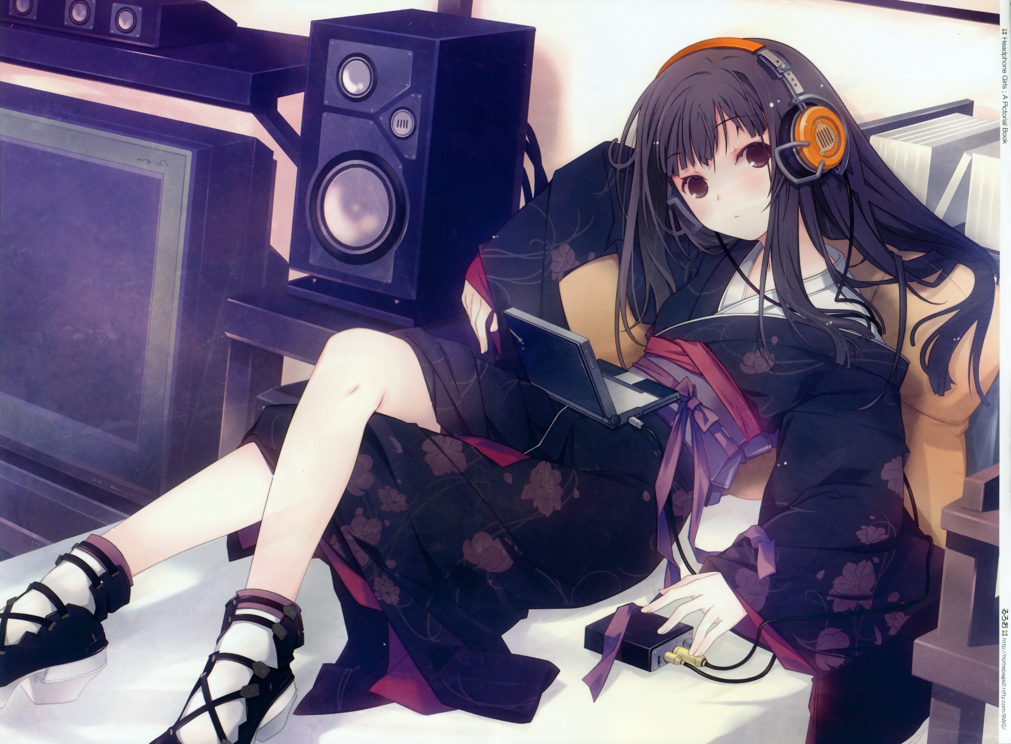 headphones, Japanese clothes, anime girls - desktop wallpaper