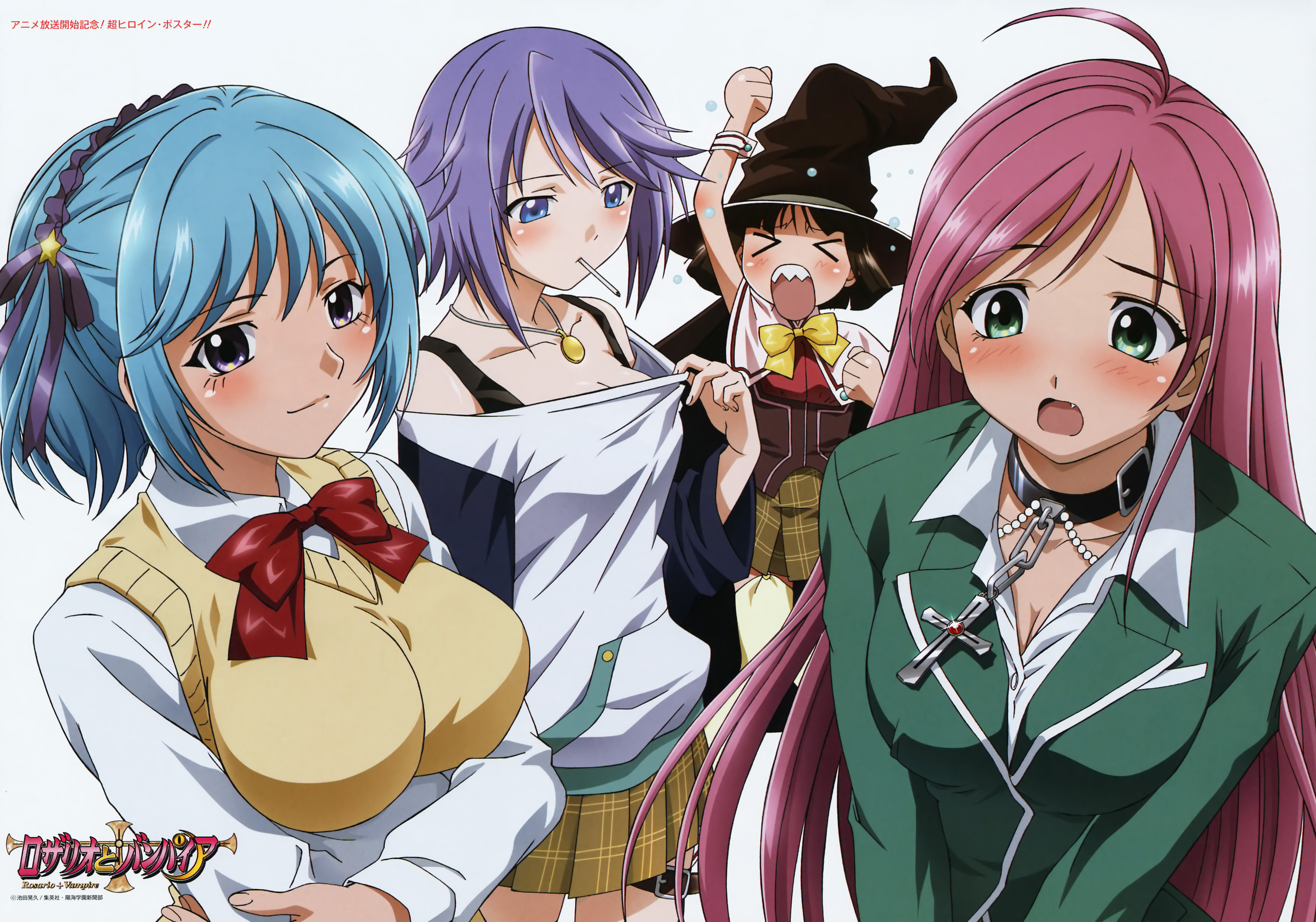 school uniforms, Shirayuki Mizore, Akashiya Moka, Kurono Kurumu, anime girls, Rosario to Vampire, Sendou Yukari - desktop wallpaper