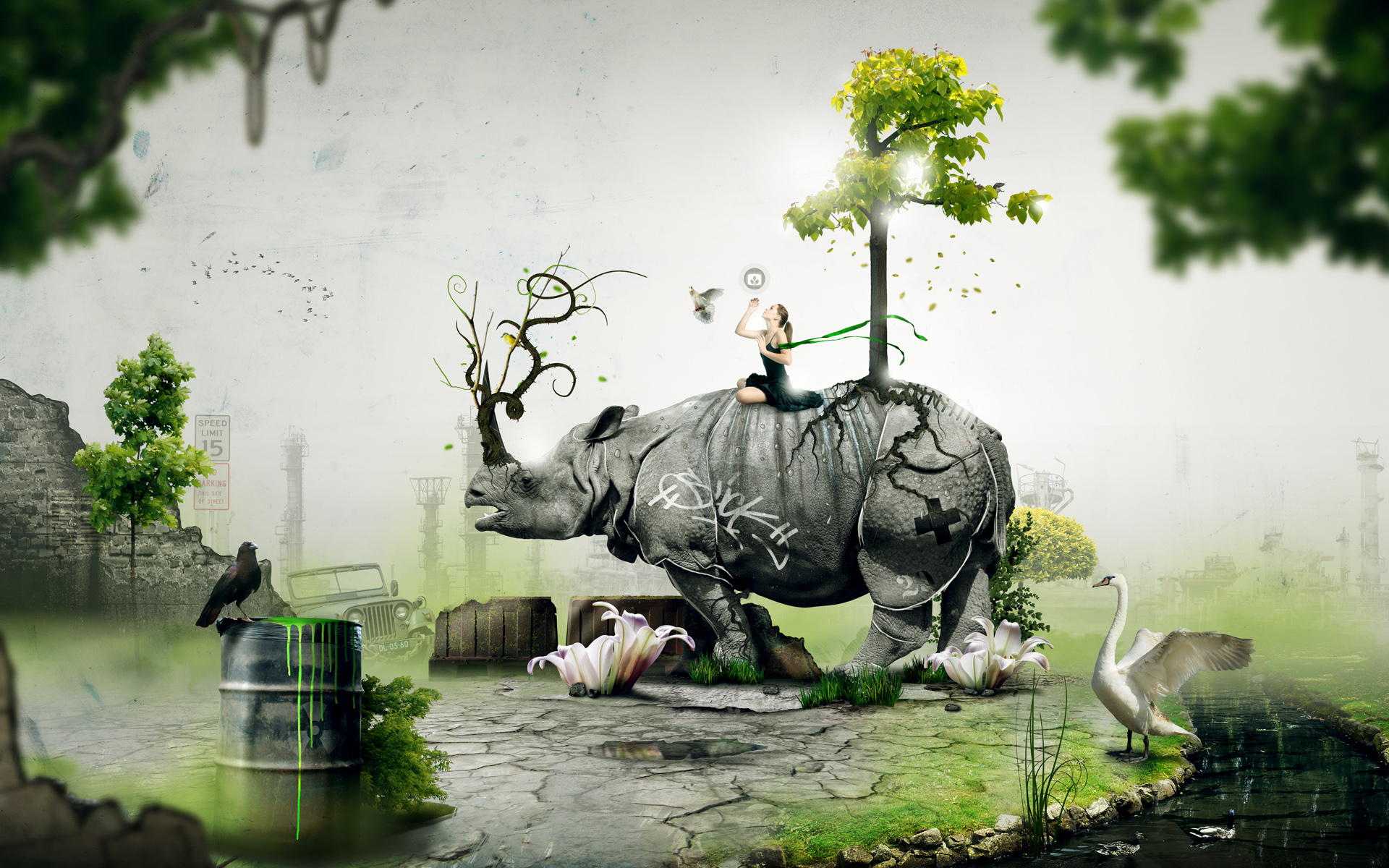nature, trees, animals, Desktopography - desktop wallpaper