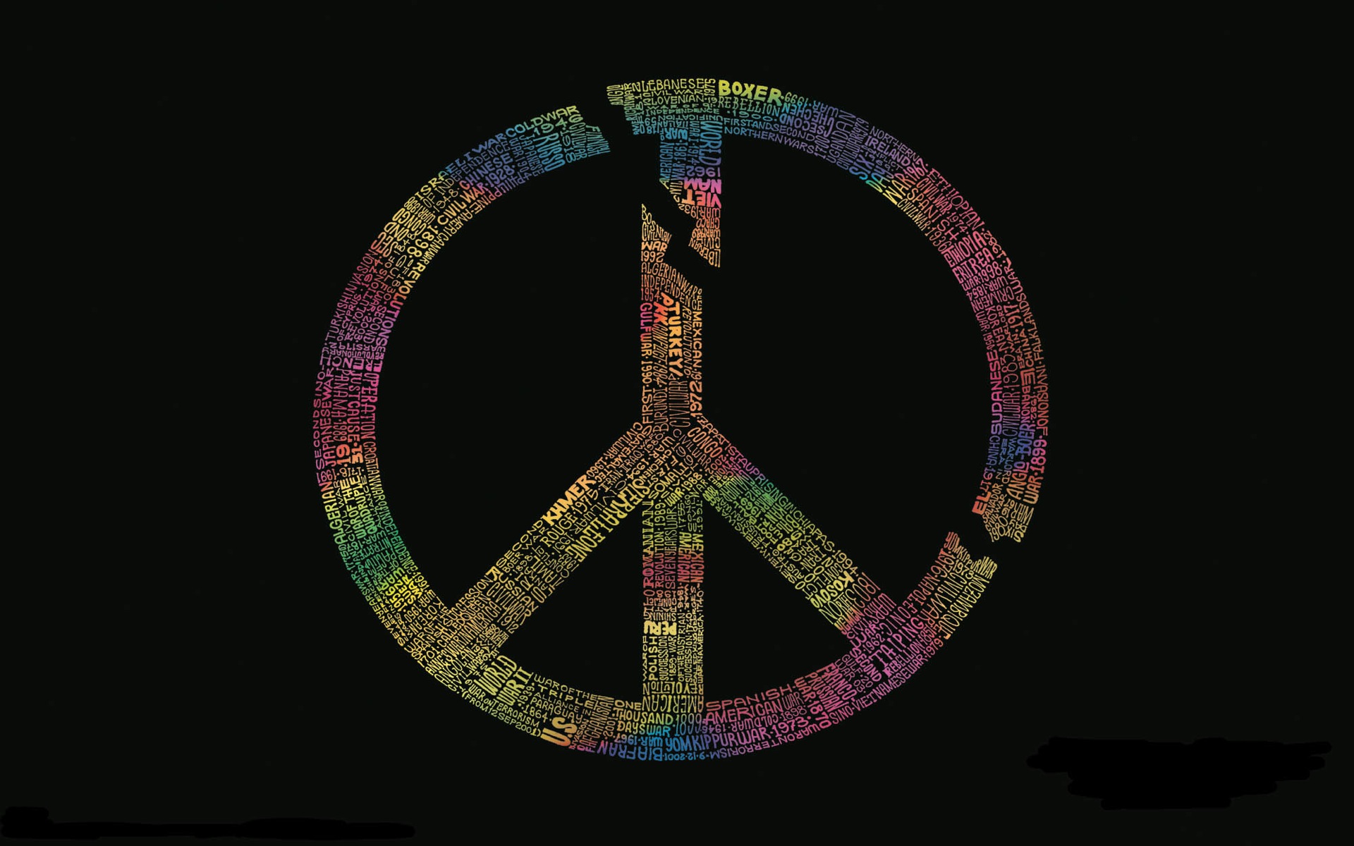 symbol, peace, typography, black background, peace sign - desktop wallpaper