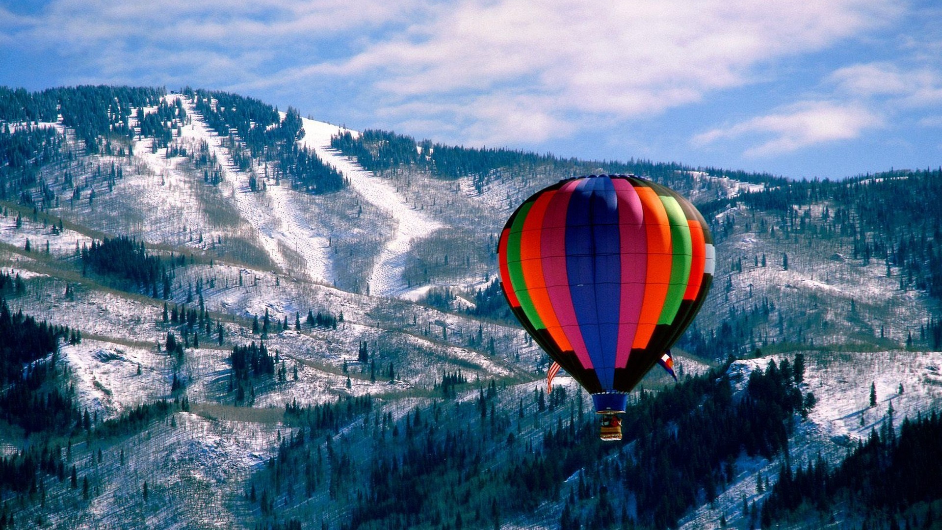 hot air balloons, snow landscapes - desktop wallpaper