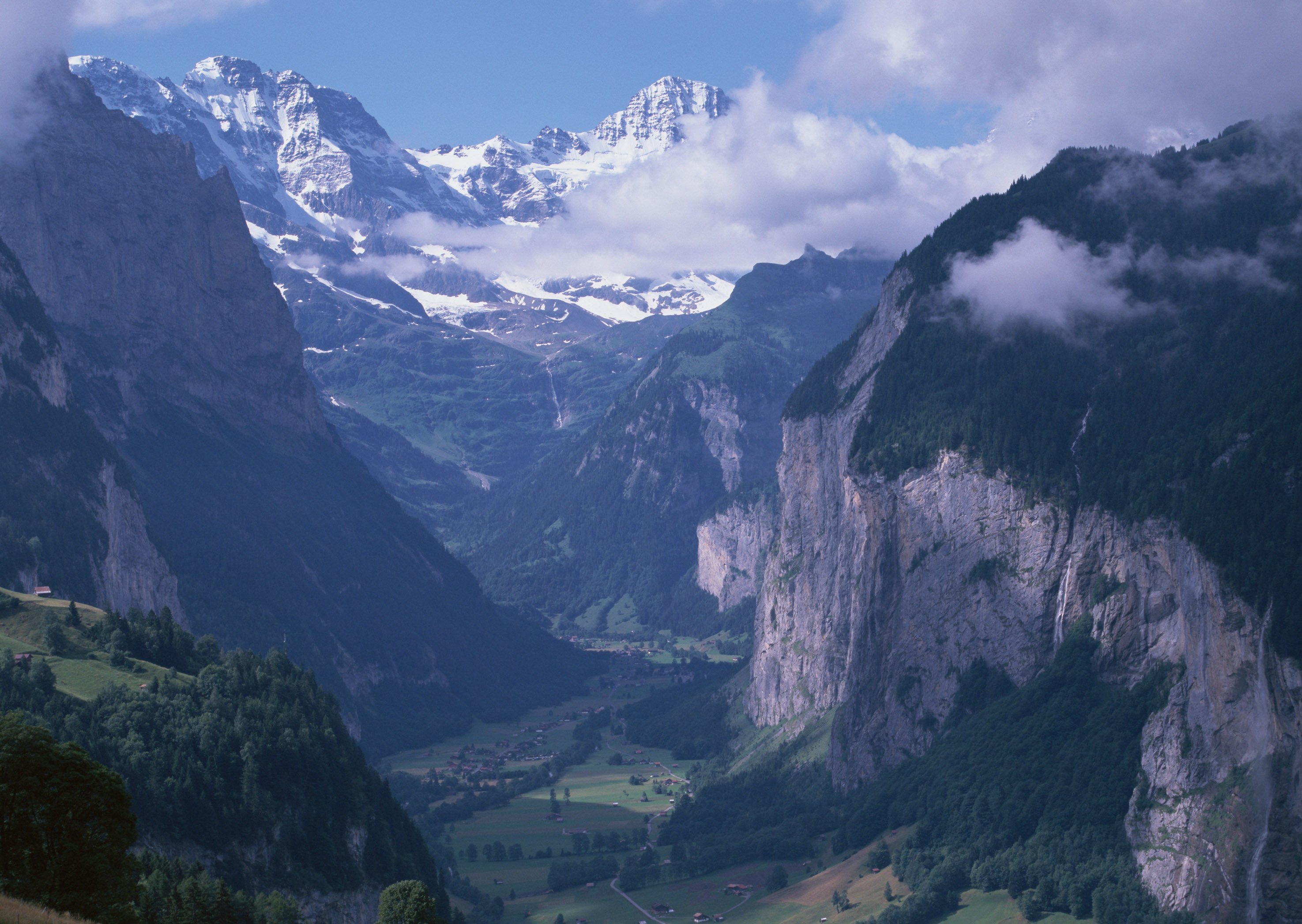 mountains, clouds, landscapes, valleys, cliffs - desktop wallpaper