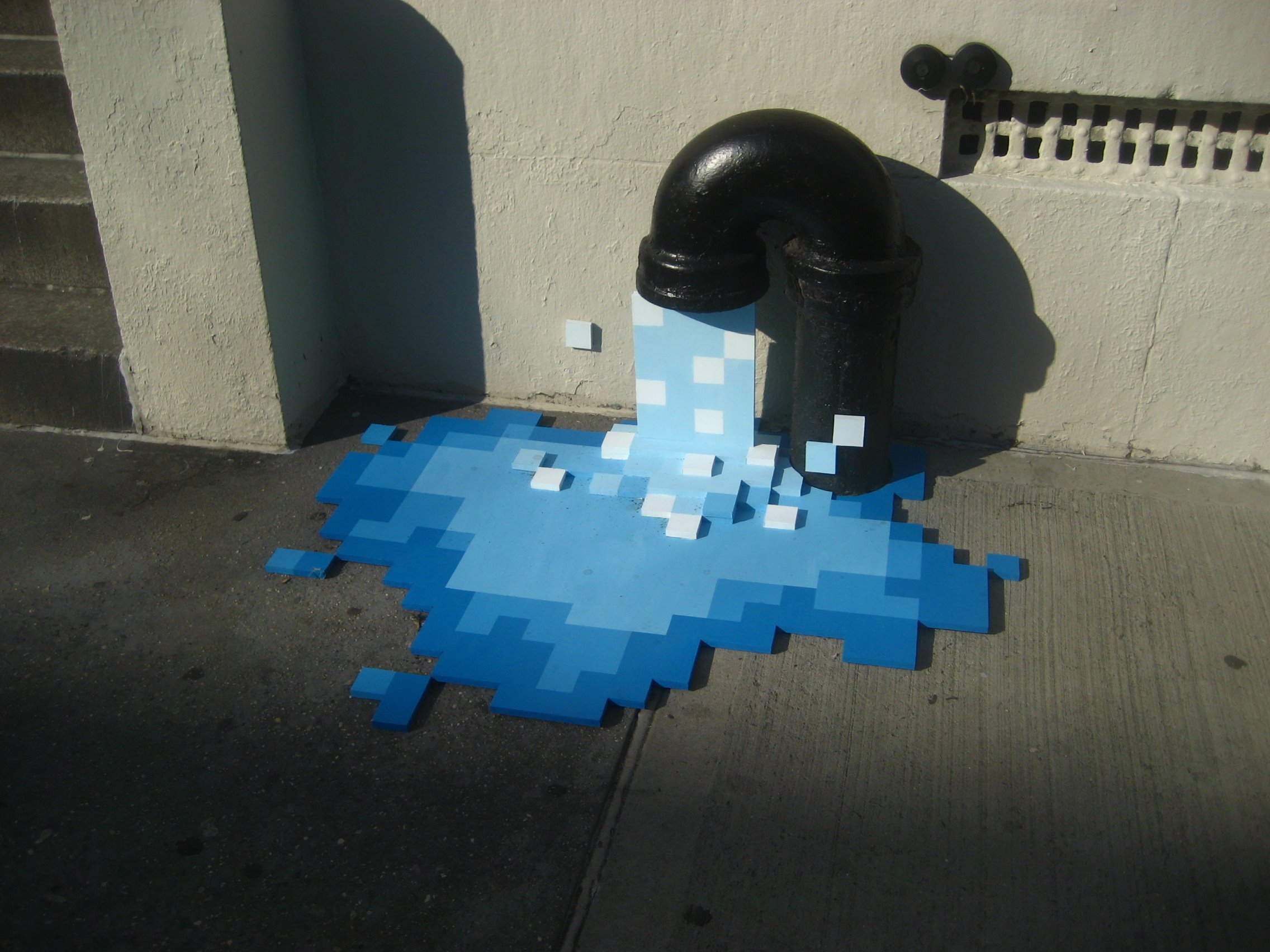 water, blue, graffiti, street art, pixelation - desktop wallpaper