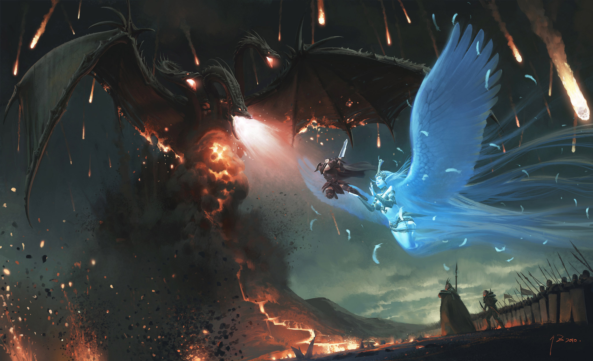 angels, dragons, battles - desktop wallpaper