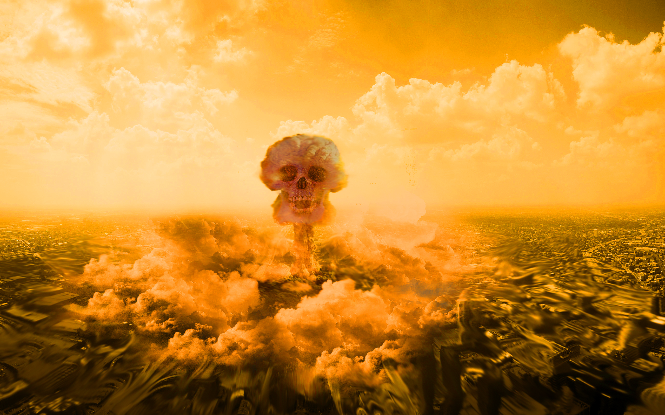 skulls, digital art, nuclear explosions, photo manipulation - desktop wallpaper