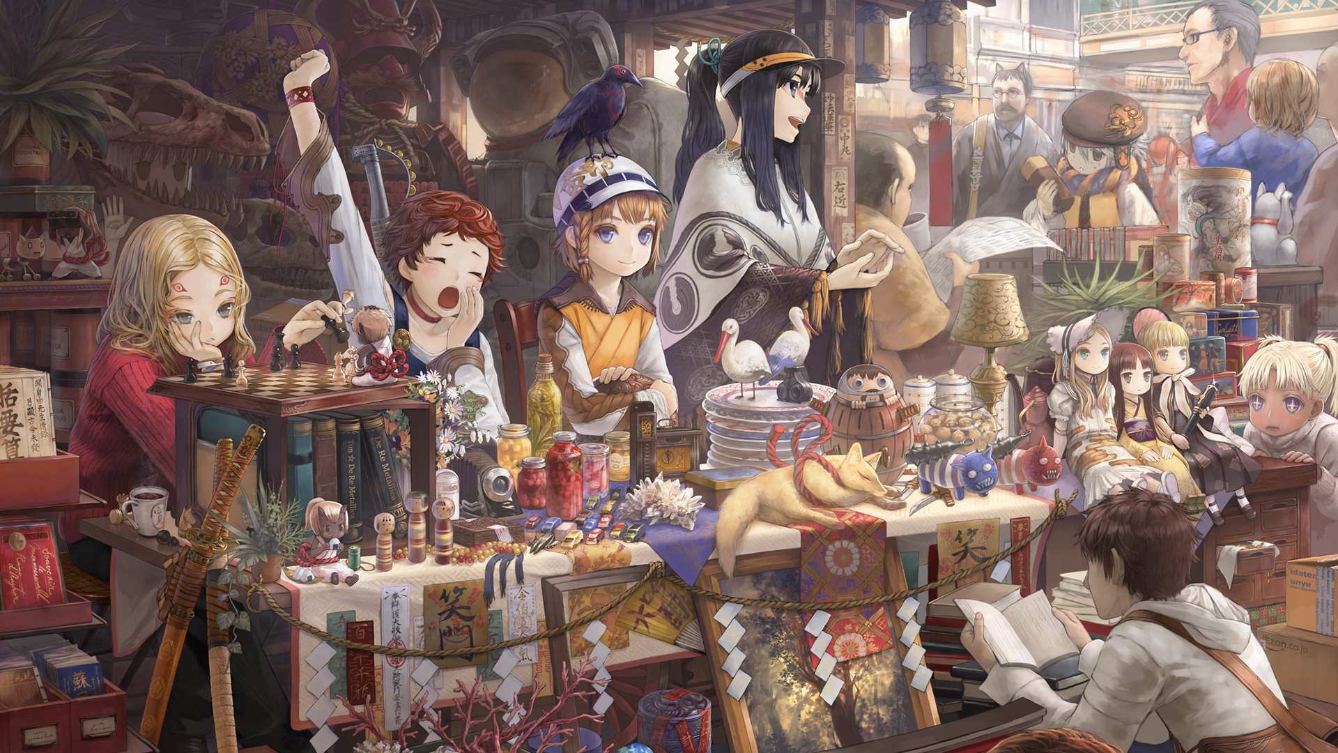 blondes, weapons, toys (children), books, anime girls, shop - desktop wallpaper
