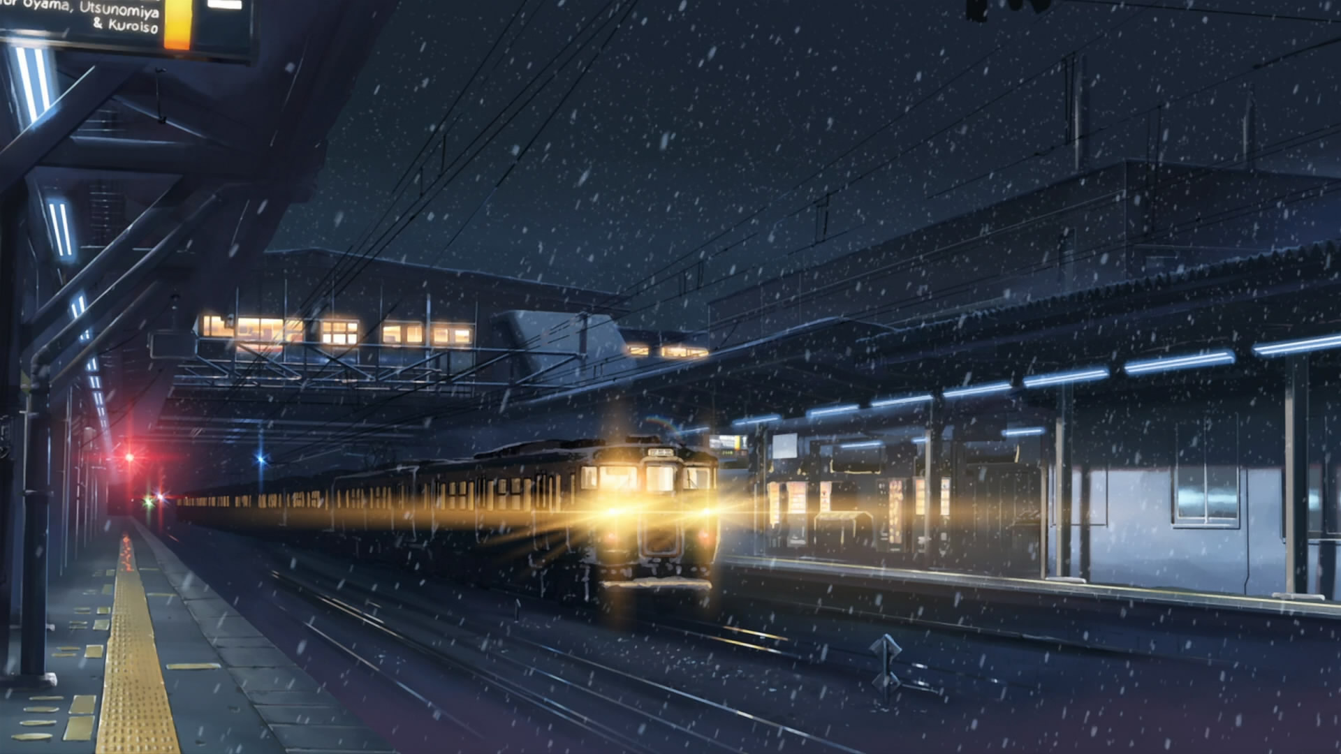 snow, trains, Makoto Shinkai, train stations, scenic, 5 Centimeters Per Second, vehicles - desktop wallpaper