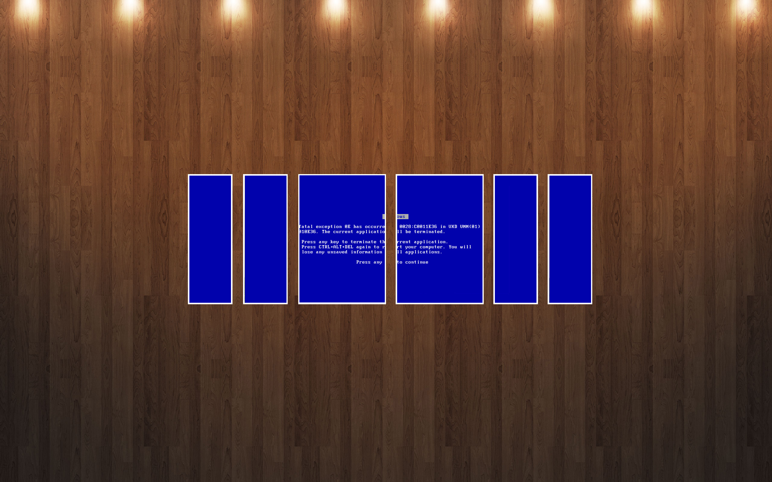 Blue Screen of Death, wood panels - desktop wallpaper