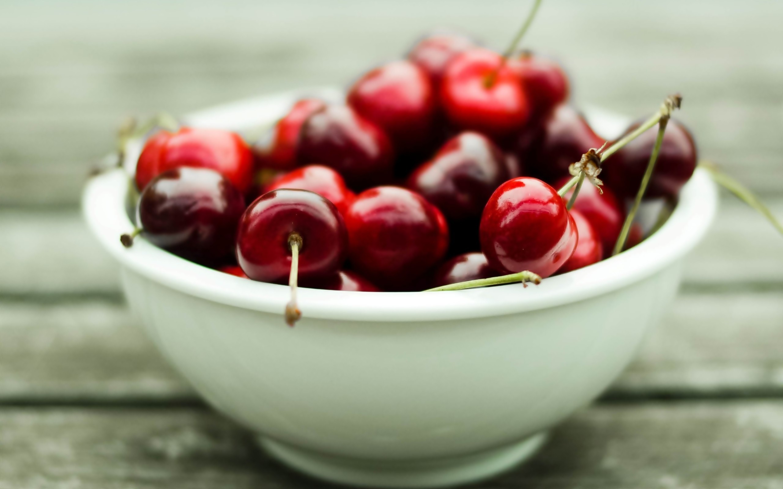 fruits, food, cherries, bowls, depth of field, berries - desktop wallpaper